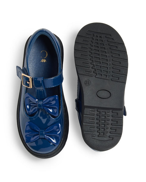 Navy Patent Caramelo School Shoe 377102