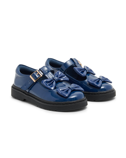 Navy Patent Caramelo School Shoe 377102
