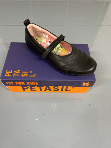 Black Leather Petasil Evie School Shoe