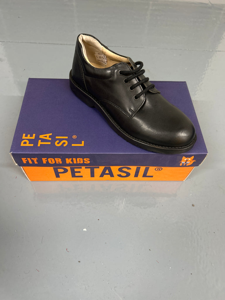 Black Leather Petasil Martin School Shoe