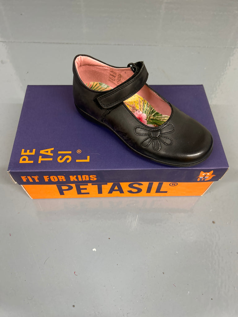 Black Leather Petasil Bonnie School Shoe (G Fitting)