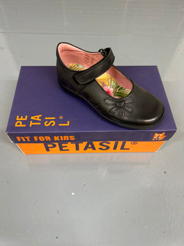 Black Leather Petasil Bonnie School Shoe (F Fitting)