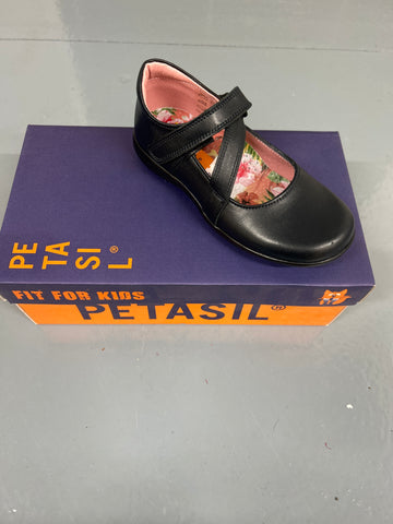 Black Leather Petasil Beth 2 School Shoe