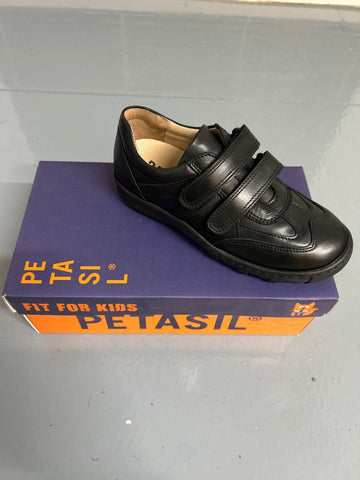Black Leather Petasil Victorino School Shoe