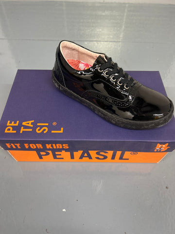 Black Leather Petasil Payle School Shoe