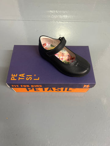 Navy Leather Petasil Babs 2 School Shoe (F Fittiing)