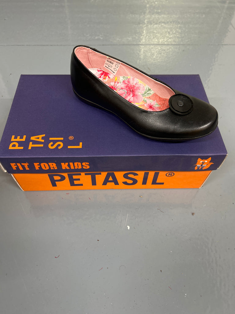 Black Leather Petasil Emily School Shoe (F Fittiing)