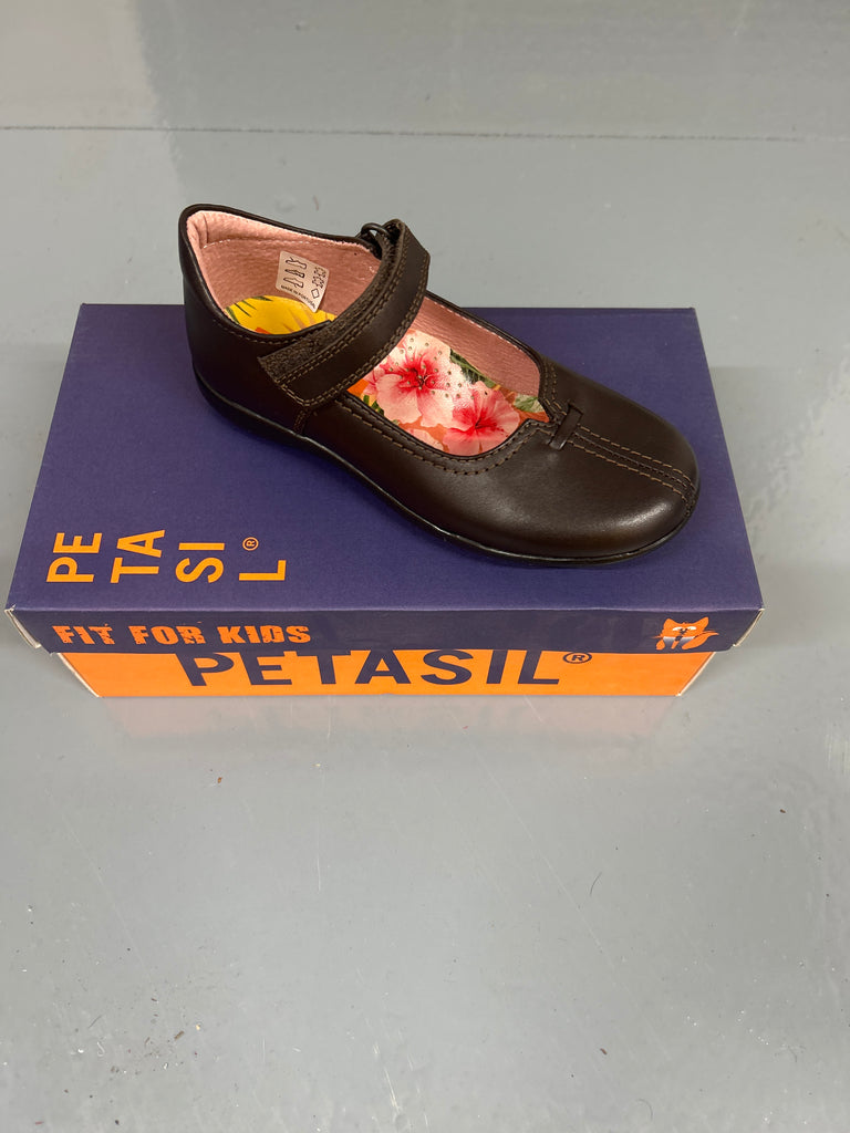 Brown Leather Petasil Babs 2 School Shoe (F Fittiing)