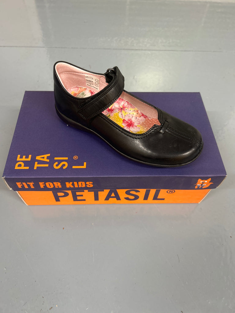 Black Leather Petasil Babs 2 School Shoe (F Fitting)
