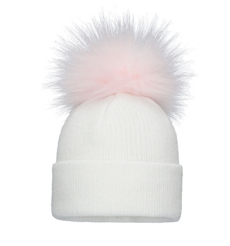 White/Pink Pom Pom Envy Baby Knit Single Hat