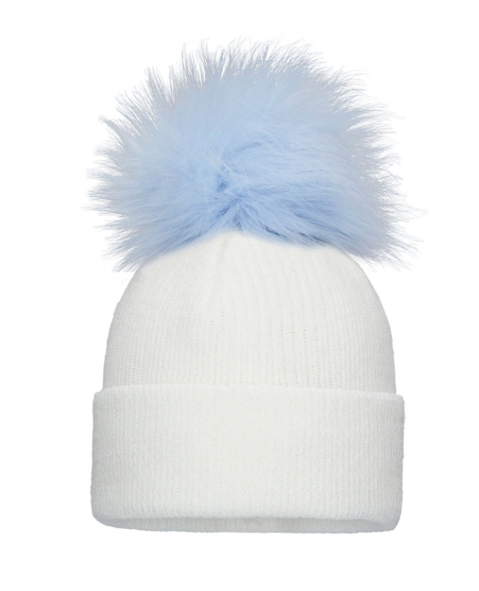 White/Blue Pom Pom Envy Baby Knit Single Hat