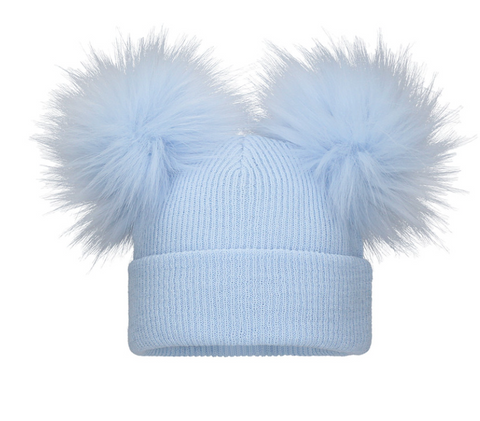 Blue Pom Pom Envy Baby Knit Double Hat