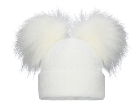 Beige Pom Pom Envy Baby Knit Double Hat