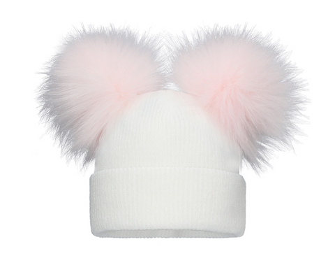 White/Pink Pom Pom Envy Baby Knit Double Hat