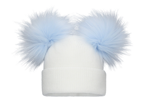 White/Blue Pom Pom Envy Baby Knit Double Hat