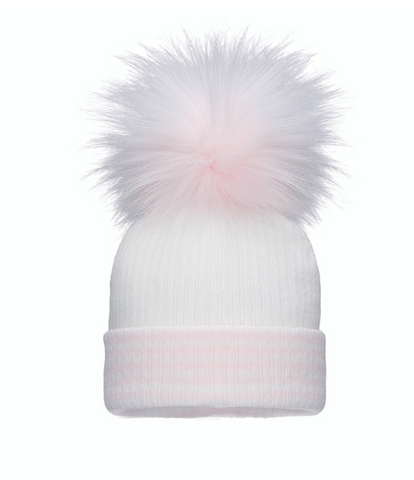 White/Pink Pom Pom Envy Stripe Hat