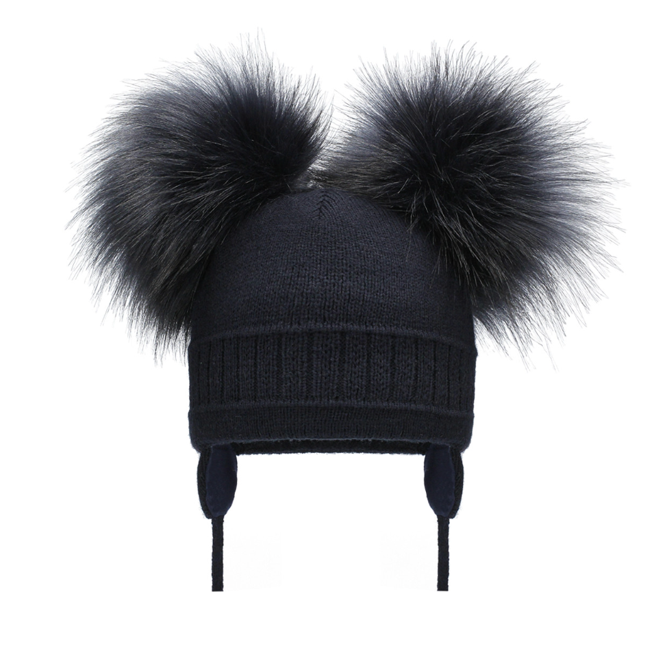 Navy Pom Pom Envy Double Cable  Hat