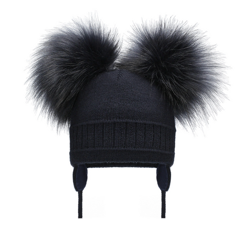 Navy Pom Pom Envy Double Cable  Hat