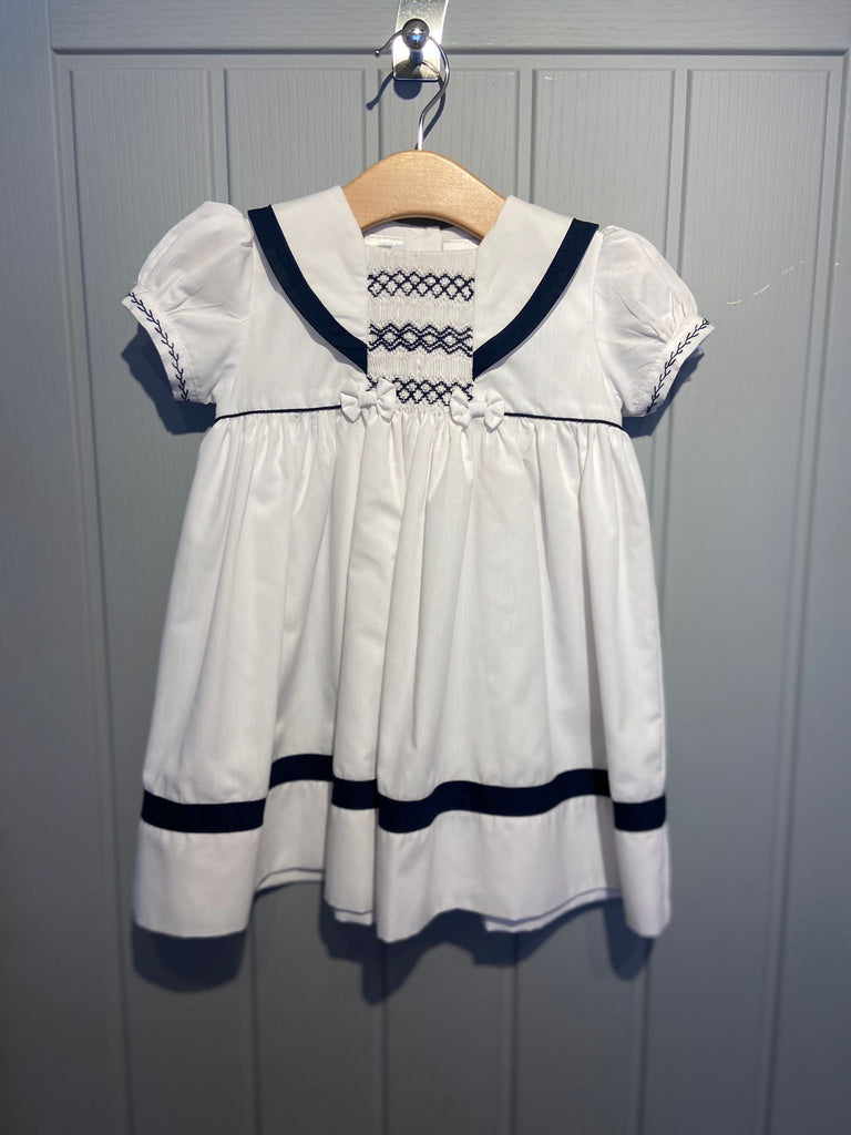 White and Navy Sarah Louise Dress 012280