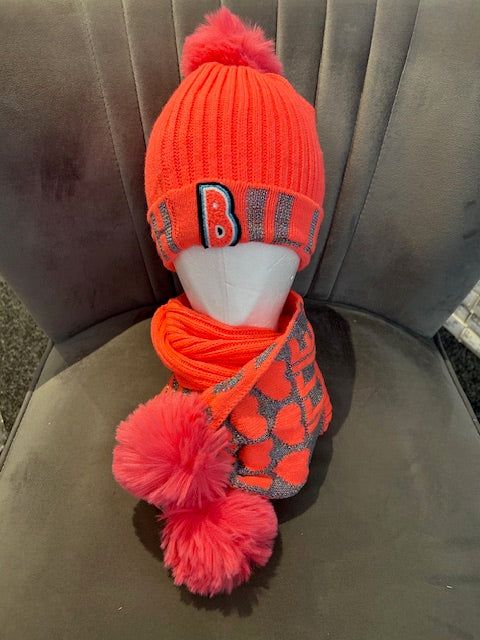 Neon Pink Billieblush Hat and Scarf Set