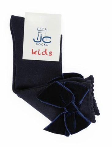 JC Navy Velvet Bow Socks 57600