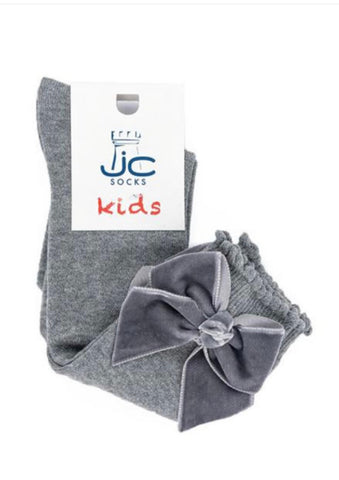 JC Grey Velvet Bow Socks 57600